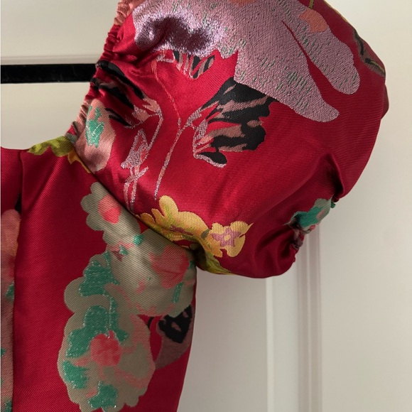 Lulus Red Multi Floral Jacquard Puff Sleeve Dress - Perfect for Spring! - Picture 7 of 7